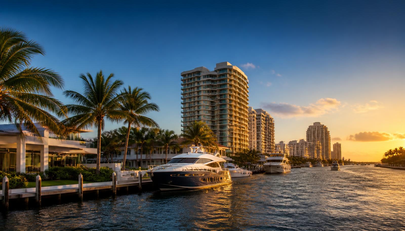 The Fort Lauderdale intracoastal waterway near Pier Sixty-Six at sunset